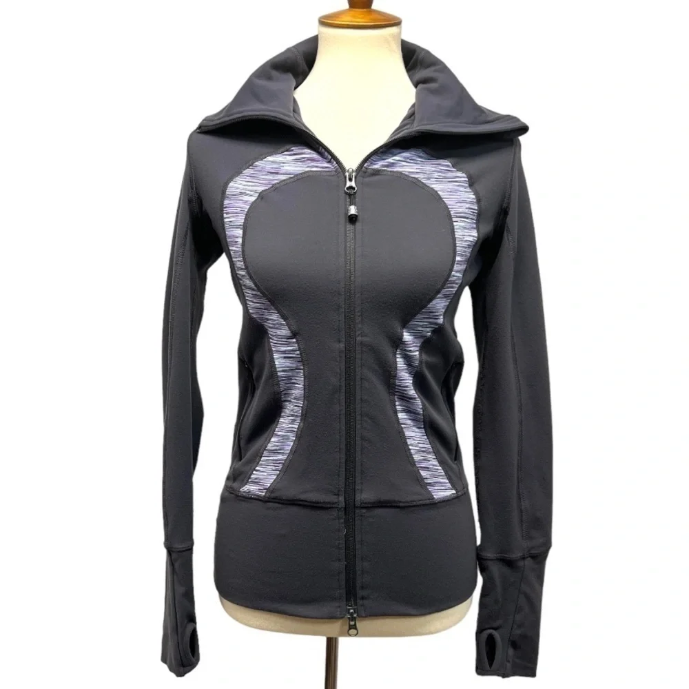 Lululemon Athletica Stride Gray Purple Space Dye Zip Front Hood Athletic Jacket - Picture 13 of 13